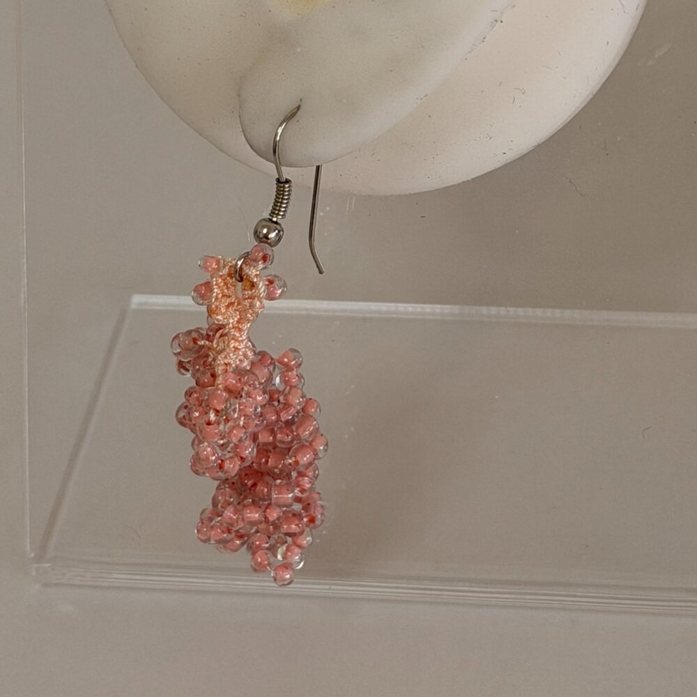 Collectable Traditional Turkish Boncuk Oya Twisted Pink Beaded Grapes Earrings